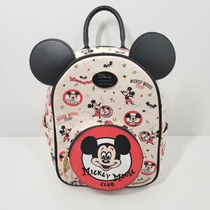 Disney Her Universe Mickey Mouse Club White Red Pattern Backpack NWOT